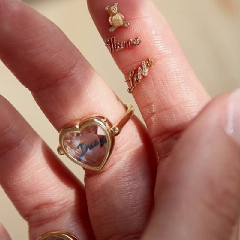 Gold Color Trendy Openable Ring for Women Adjustable Opening Wedding Band Heart/Round Shape Customizable Accessory