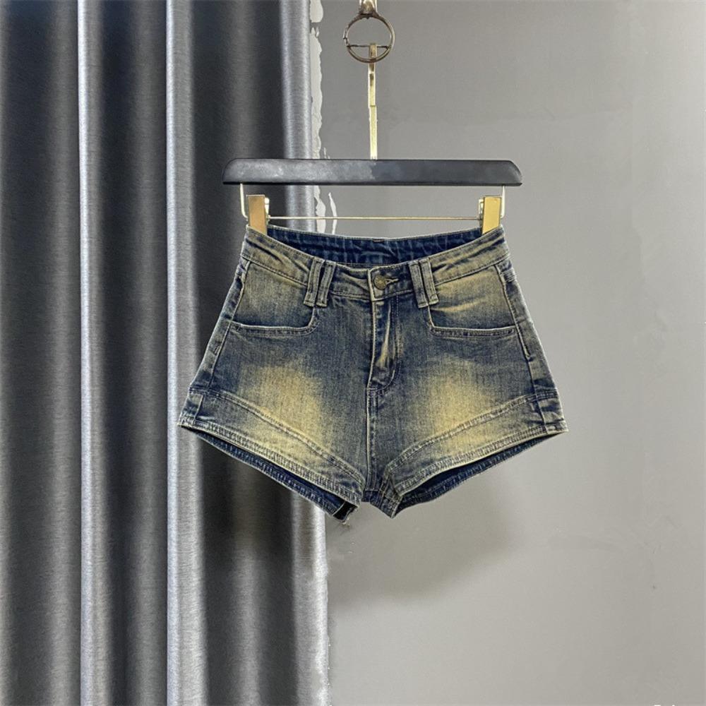Women's High Waist A Line Denim Shorts Loose Fit Vintage Straight Leg Hot Pants No Stretch Washed Retro Blue Short Jeans
