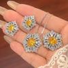 Jewelry Set Earrings Ring Necklace Color Zirconium Yellow Diamond Wind High Sense Women