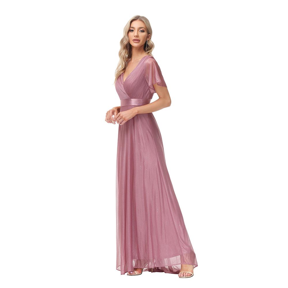 Übergröße Handgefertigt Plissiertes Doppeltes V-Ausschnitt Glockenärmel Chiffon Abendkleid für Frühling/Sommer