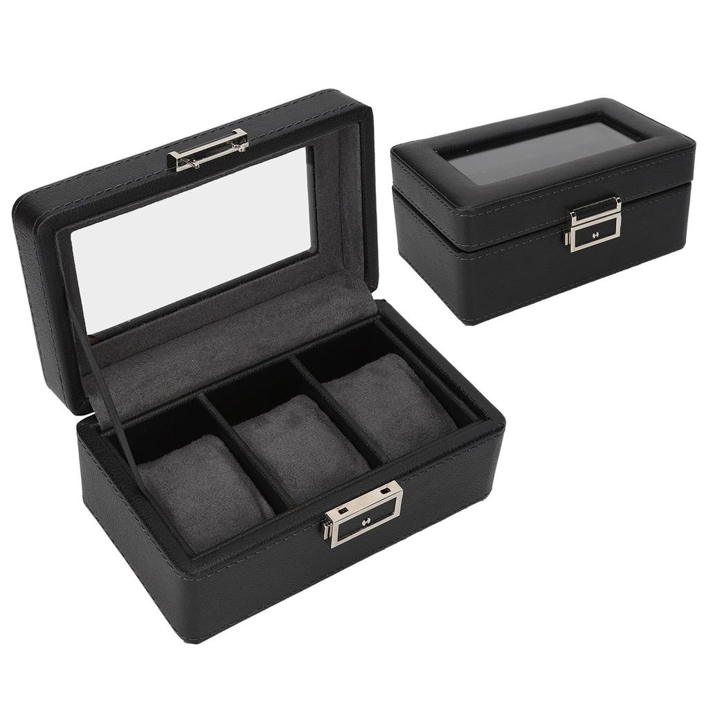 3 Grids Watch Display Case PU Leather Space Saving Single Layer Watch Storage Box for Watch Jewelry