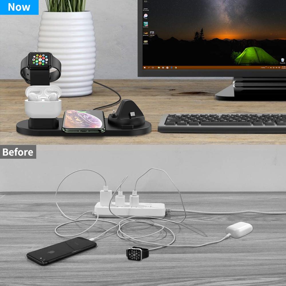 10w trådløs ladestasjon 4 i 1 for Iphone 11 12 13 14 Airpods Pro Stand Hurtiglading for Apple Watch 7 6