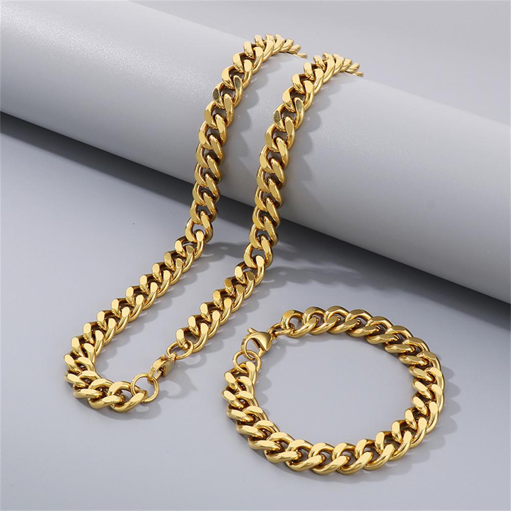 Punk 9mm Cuban Link Chain Bracelet Necklace Set Thick Gold Color Stainless Steel Chains For Women Men Party Jewelry Sets 2025