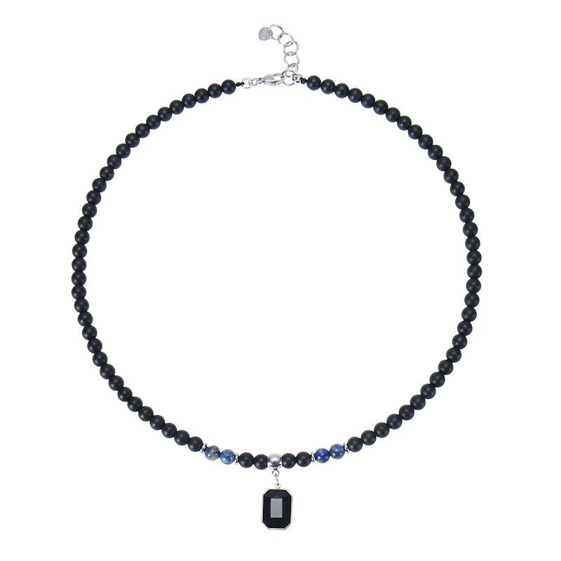 Schwarze Perlenkette mit quadratischem Anhänger für Herren Trendige Accessoires am Halsband 2023 Mode Männliches Geschenk Dekoration