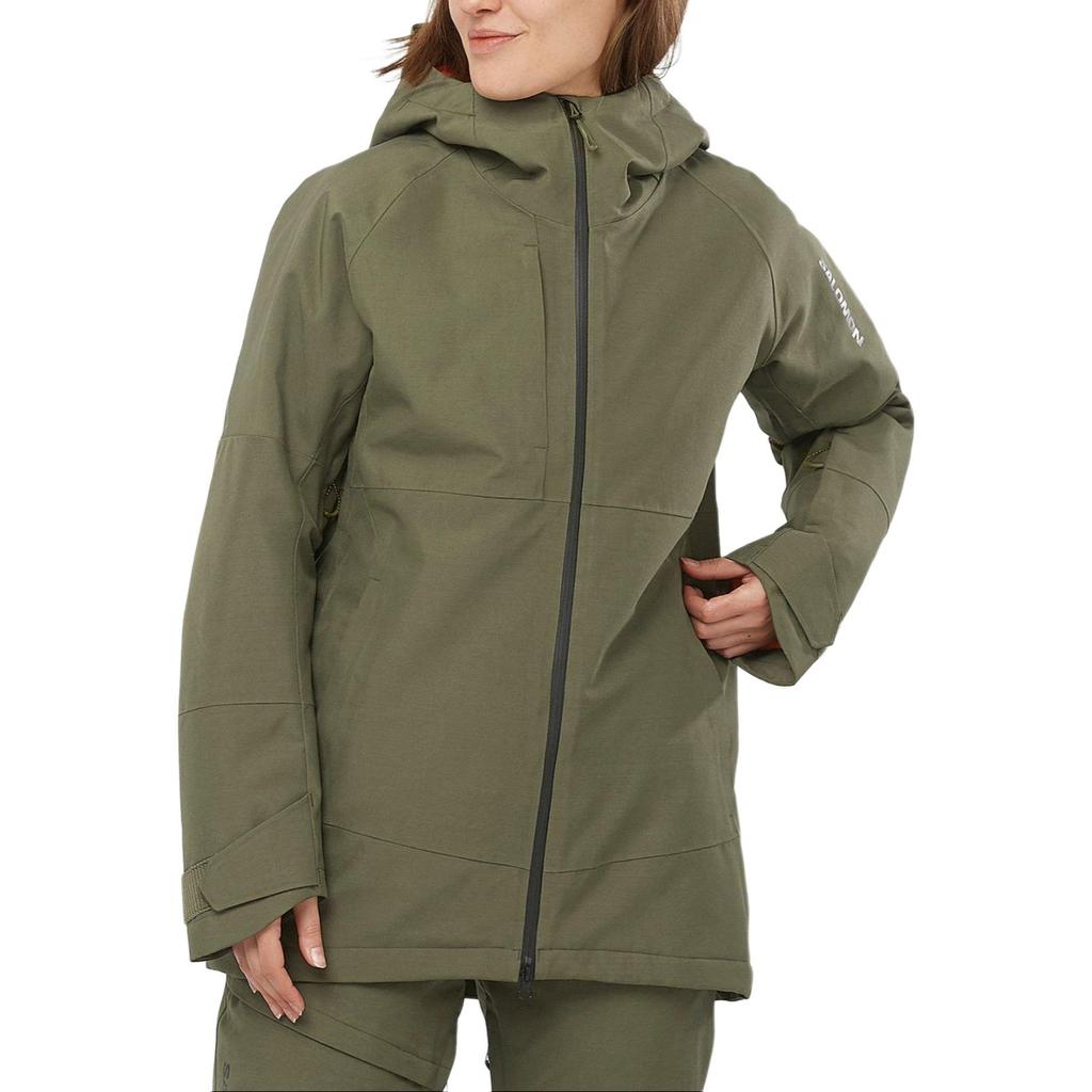 SALOMON Bashley Puff Letter Print Hooded Zip-Up Long Sleeve Jacket Women Jackets Army-Green LC2146300