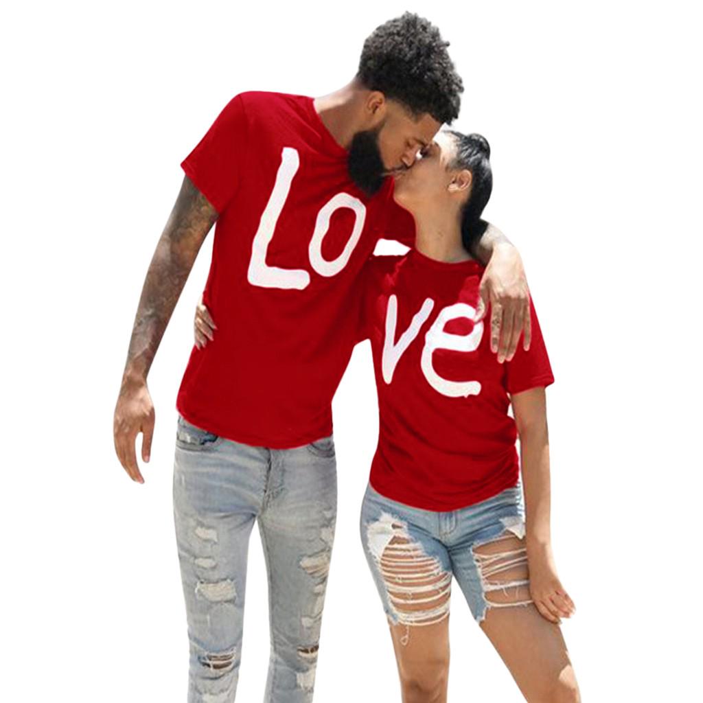 Männer Paare Liebhaber Kurzarm Liebesbrief Druck T Shirts Tops Blusen