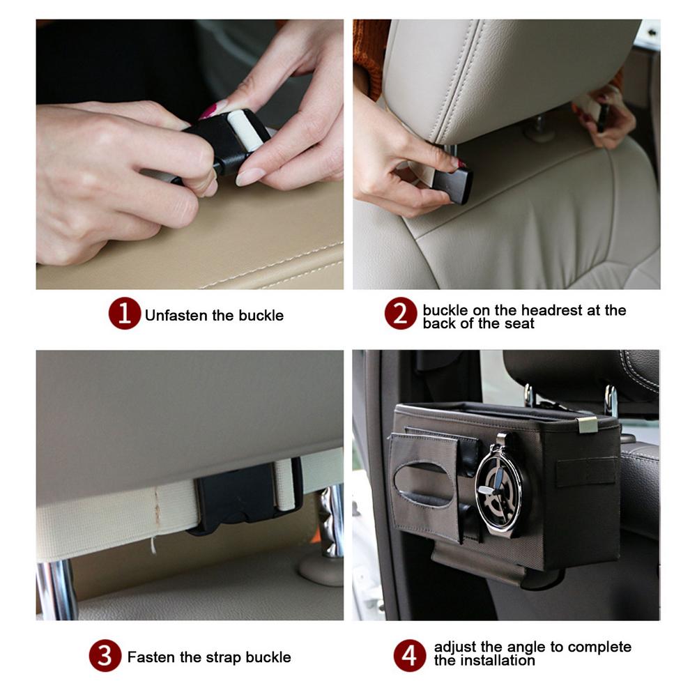 Leather Car Seat Handbag Holder Large Capacity Tissue Bag Storage Headrest Backseat Napkin Holder Purse Phone Water Cup Pockets