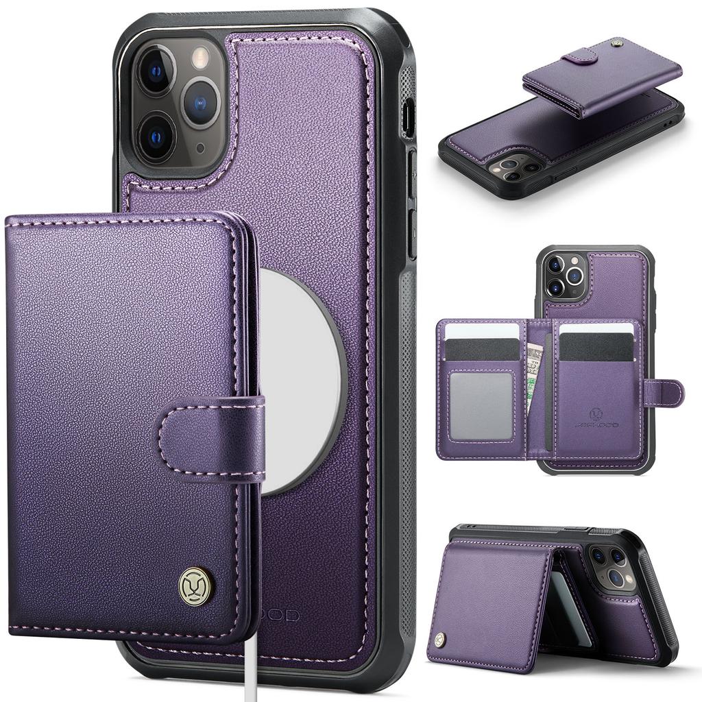For iPhone 12 Pro Max 6.7 inch Case JEEHOOD J09 RFID Blocking Card Holder Leather Back Phone Cover Compatible with MagSafe