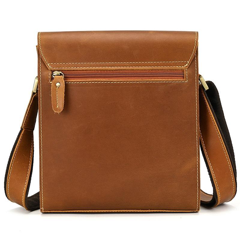 Men's Genuine Leather Shoulder Bag Crazy Horse Leather Messenger Bag Popular Retro First-layer Cowhide Flip Bag iPad Bag