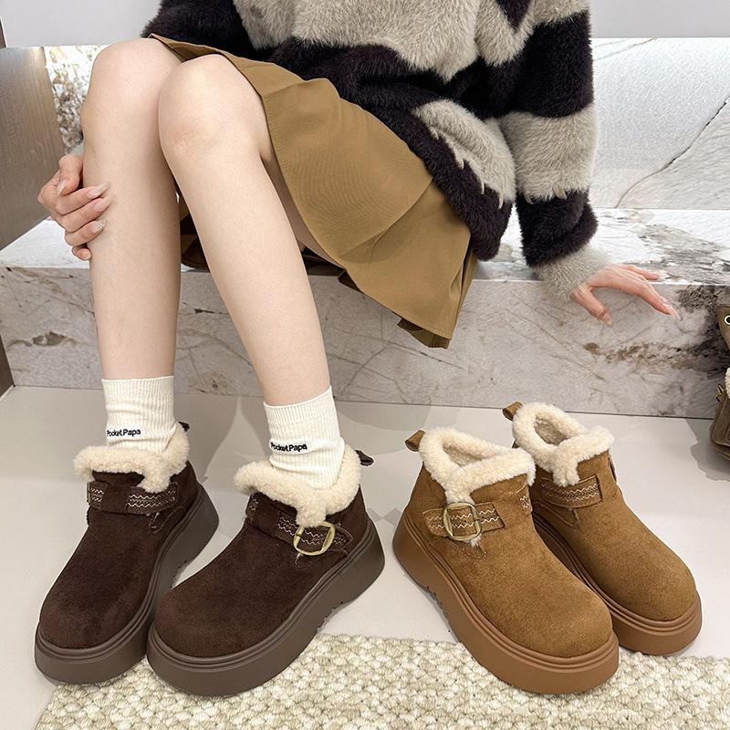 Women's soft elastic thick sole heightening winter fur one warm cold padded snow boots non-slip wear casual sports cotton boots