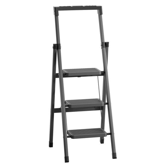 3 Step Ladder Ladder, Portable Steel Folding Stool with Tool Platform, Wide Anti-Slip Pedal and Feet for Household, Office, Iron Construction,