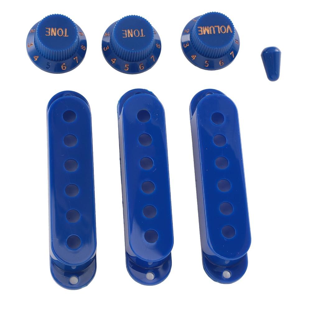 3PCS Blue Single Coil Pickup Cover ABS Switch Tip Cap Stylish Guitar Knob Set Electric Guitar