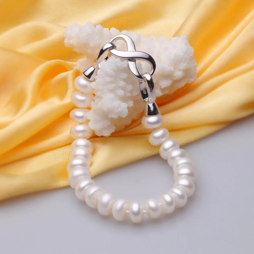HENGSHENG Freshwater Pearl Bracelet With White Silver Clasp, 8-9mm AAAA Semiround Pearls For Mother's Day Bracelet 18cm Length