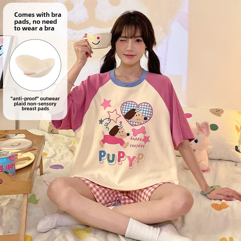 

Летний милый мультяшный пижамный комплект для женщин корейский короткий рукав футболка + шорты пижамы женские повседневные свободные тонкие пижамы домашняя одежда XXL