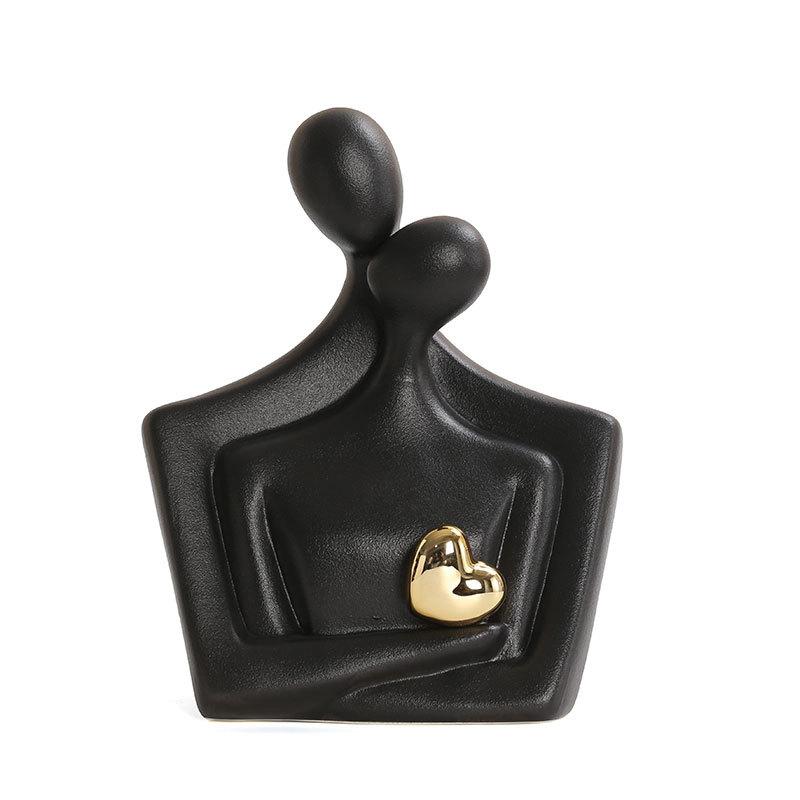 Abstract Art Figure Ceramic Ornament Black and White Couple Small Sculptures Living Room Ceramic Human Body Sculpture Handicraft