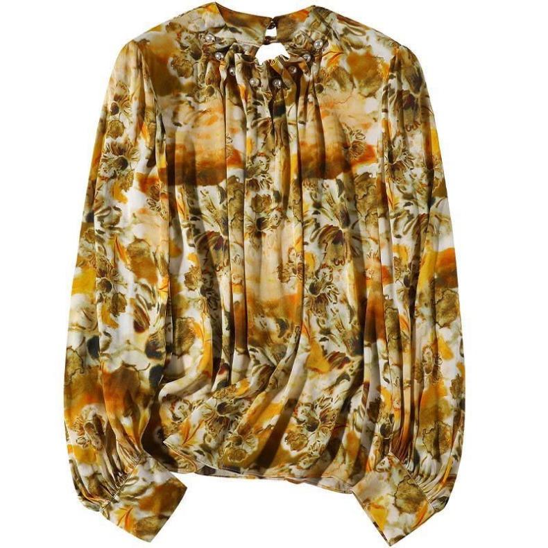 Elegant Simulation Silk Loose Shirt Women's Spring Fashion  Print Loose Blouse