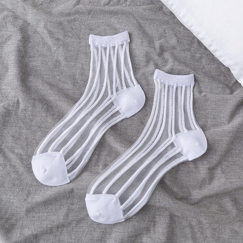Women’s Summer Sheer Stockings - Black & White Polka Dot, Vertical Stripe, Heart Pattern