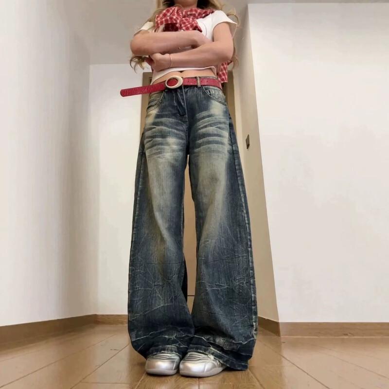 Women s Retro Blue High-Waist Wide-Leg Denim Jeans XS