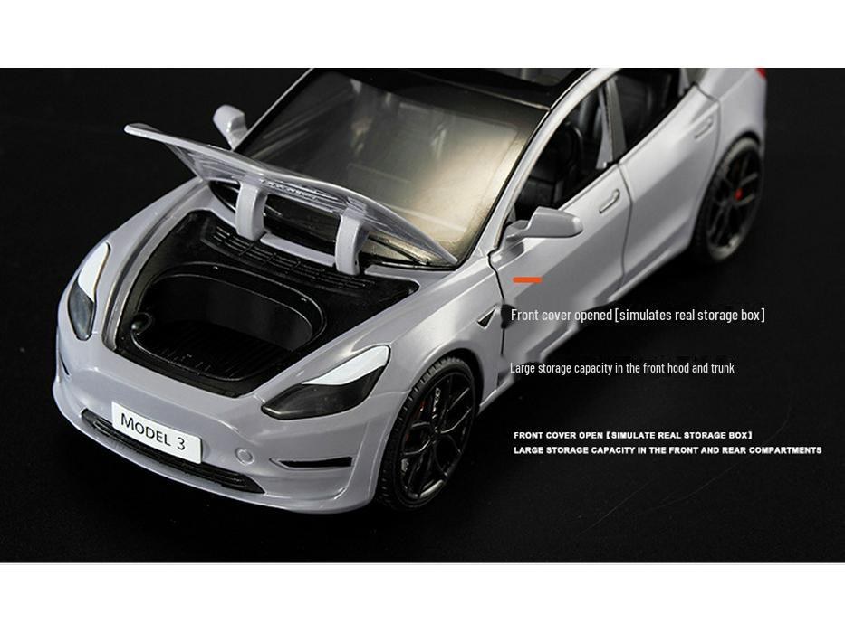 1:24 Tesla Model 3 Alloy Toy Car with Sound, Light, and Openable Doors
