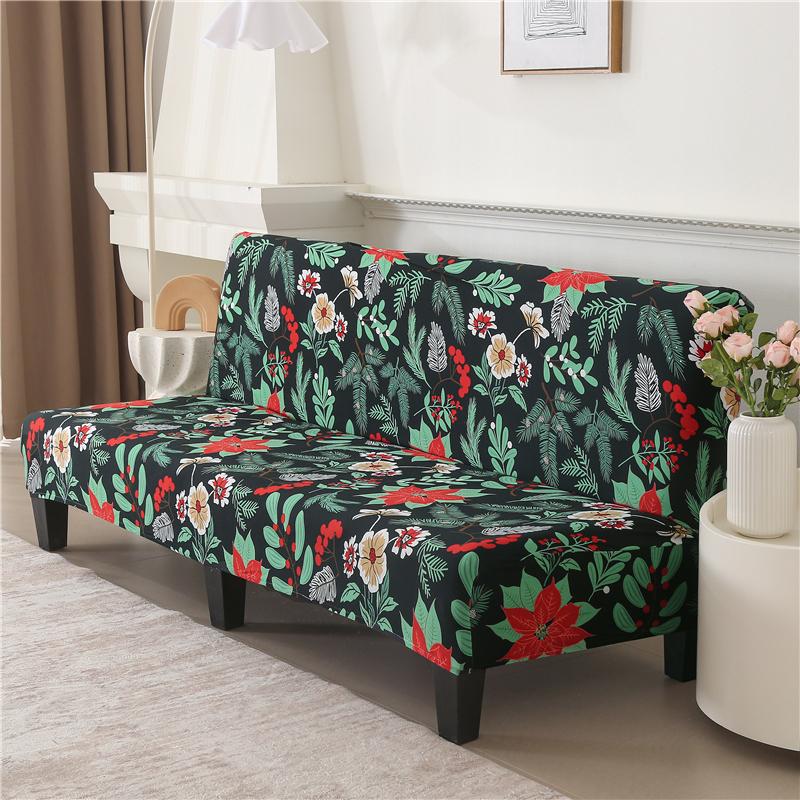 1pc Elastic Sofa Bed Cover,Winter Botanical Pine Leaf Flower Pattern Couch Cover for Home Decor