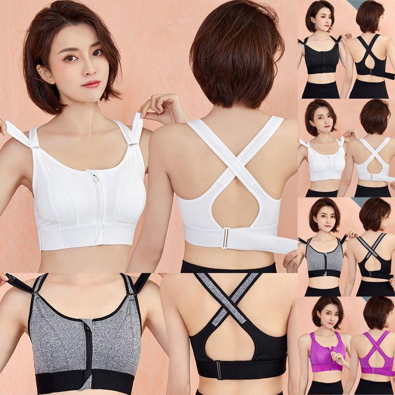 Soutien-gorge de sport rembourré sans coutures pour femme à impact élevé avec fermeture éclair sur le devant et bretelles réglables