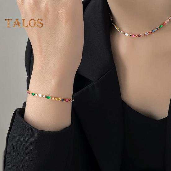 Retro Style Necklace Bracelet Colorful Cubic Zirconia Choker Necklace Women Bracelet Wedding Party Formal Jewelry