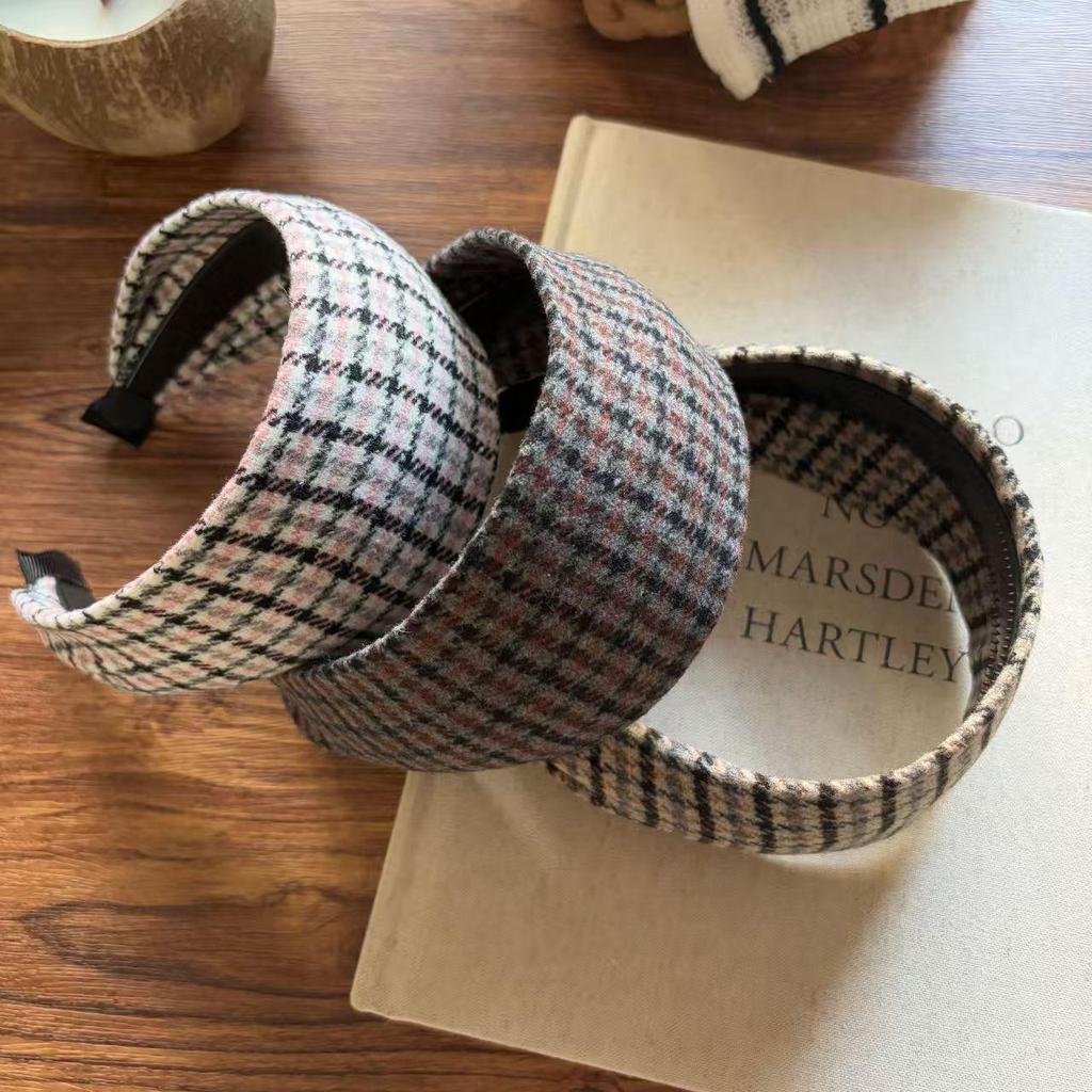 Korean Retro Plaid High Top Fashion Headband & Versatile Hair Clip 2025