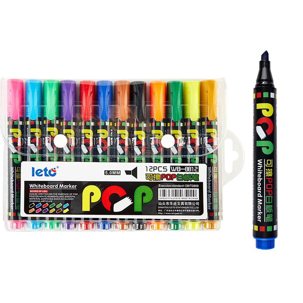 

12 Colour POP Whiteboard marker Set,Oblique Nibs,Erasable,Refillable,Safety,Non-Toxic,Office Meeting,Educational Supplies