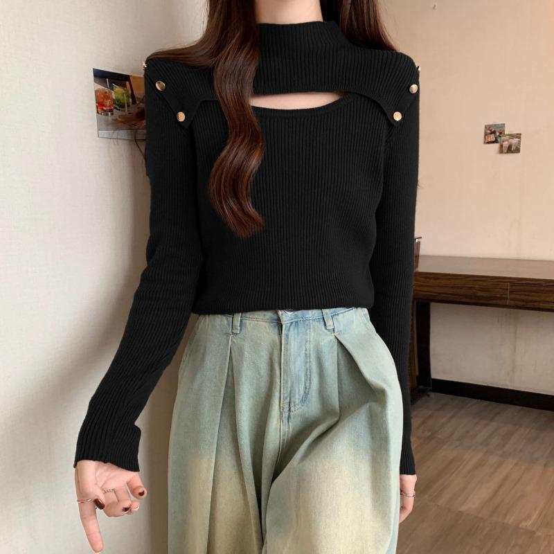 Damen Herbst Winter Rollkragen Strickpullover Weiblich Slim Sexy Aushöhlen Kaschmir Pullover