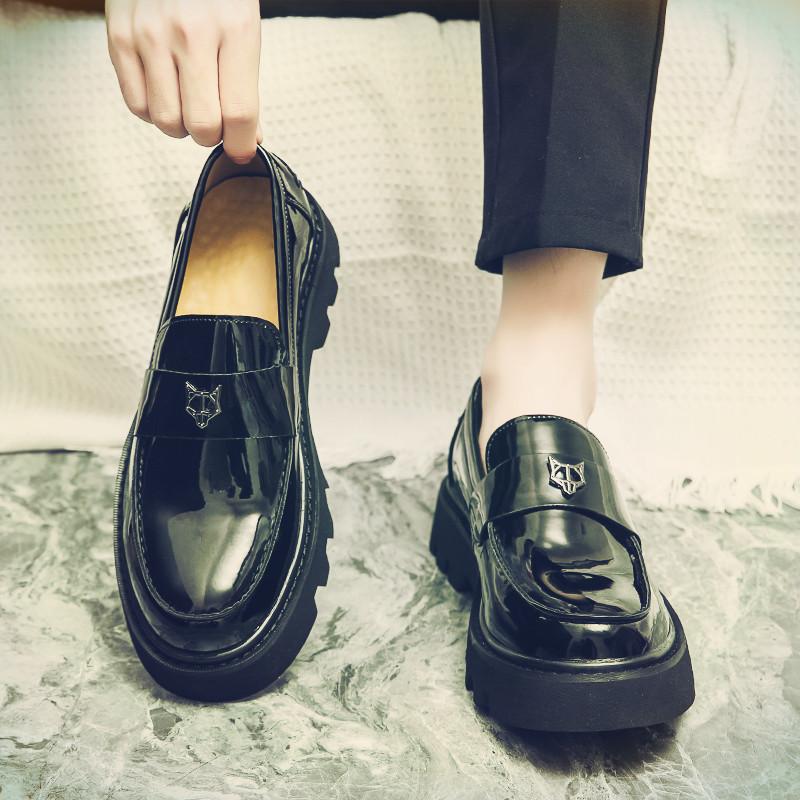 Leather shoes autumn youth British style platform business dress lazy loafer beanie shoes bright leather groom wedding shoes