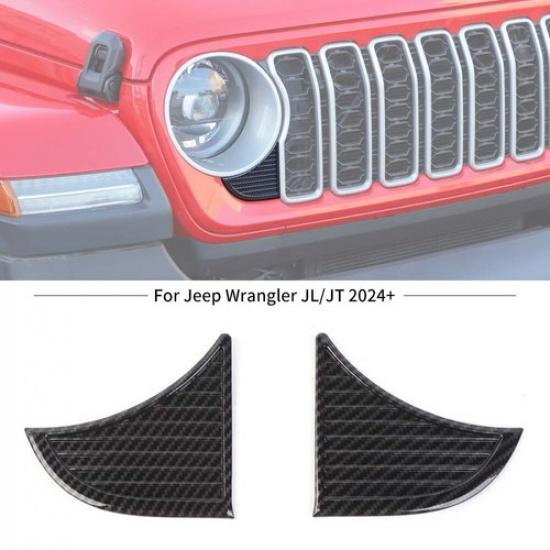 Carbon Fiber Front Grille Headlight Corner Cover Decals for Wrangler JL JT 2024+