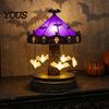Horror Theme Room Decor Halloween Ghost Carousel Lights, Gothic Stained Glass Night Light with Retro Copper Gifts for Lovers Base, USB Rechargeable