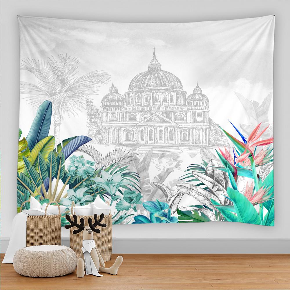 Tapiserie cu animale din pădurea tropicală tropicală, peisaj naturii, artă hippie boemă, tapiserie, saltea, masă, decorarea casei