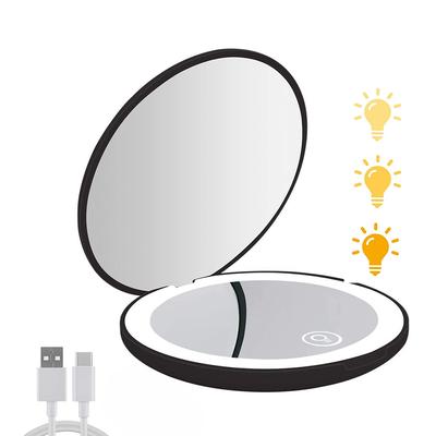 Mini Tragbarer Klapp-Reisespiegel LED-Licht Schminkspiegel Kompaktspiegel 10-fache Vergrößerung 2-seitiger Beauty-Make-up-Rundspiegel