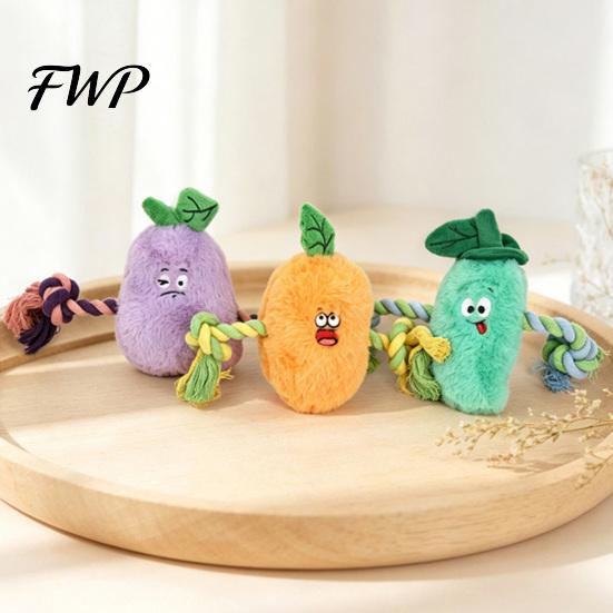Soft Plush Dog Toy Stuffed Vegetable Toy, Interactive Squeaky Chew Carrot Eggplant Green Pepper with Rope Arm for Tug-of-war, Small to Medium Dogs