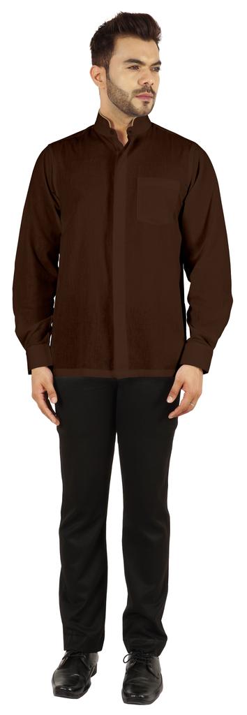 BestMan Pevná pánská košile s dlouhým rukávem pro přední čínský límec s dvojitým knoflíkem