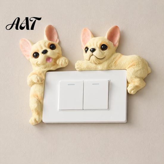 Creative Light Switch Ornament 3D French Bulldog Resin Cover, Cute Cartoon Dog Wall Socket Frenchie Room Decor Decor, Self-Adhesive Animal