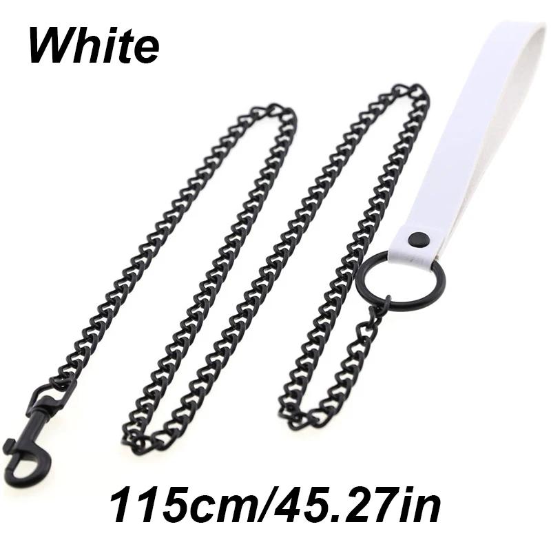 

Punk Style PU Leather Dog Collar and Leash Set Adjustable Pet Traction Rope with Metal Chain for Dogs белый