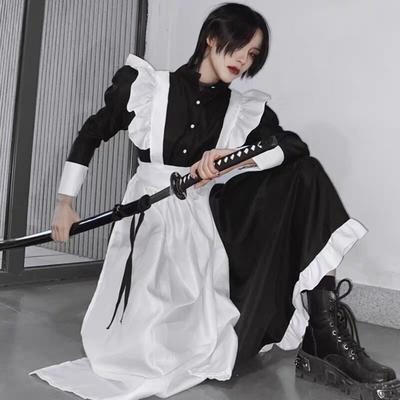 1 ensemble de robe de cosplay de femme de chambre comprenant un tablier, un bandeau, un nœud et des chaussettes