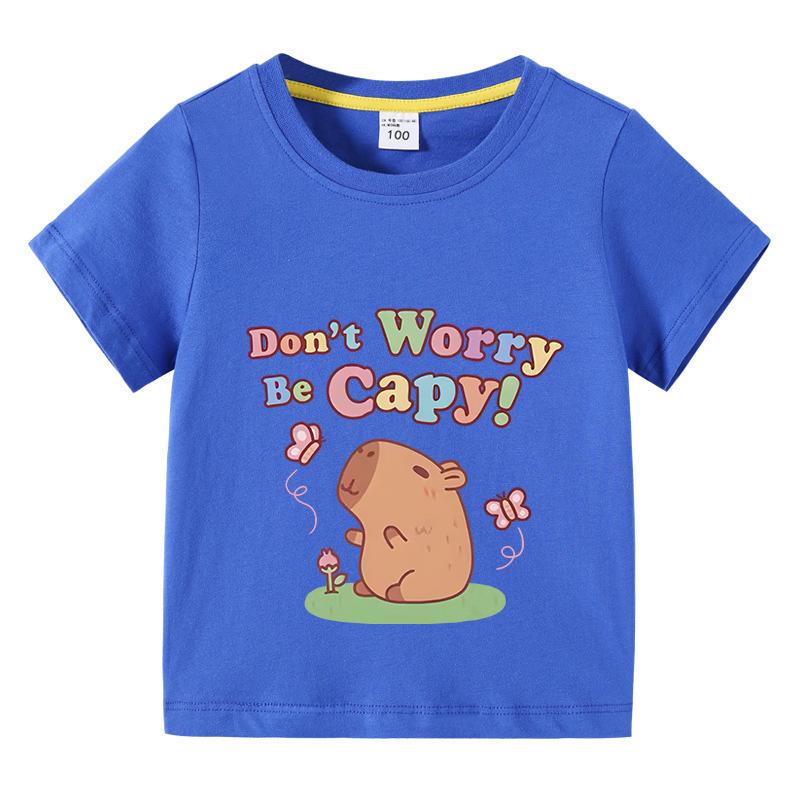 Capybara Kids Funny Cotton Tshirt 310Years Children Short Sleeved Summer Tees 2025 New Capibara Girls Casual Tops Boy Clothes
