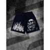 European and American Men's Summer Flame Skull Print Comfortable and Breathable Drawstring Shorts for Outdoor Leisure Vacation