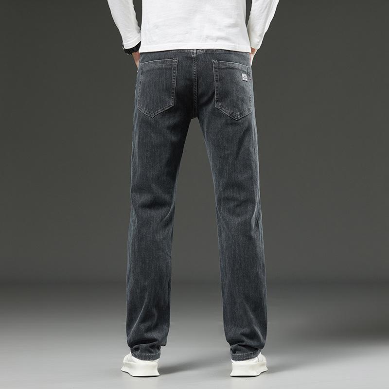 Men's Plus Size Denim Trousers Business-Casual Versatile Mid-Rise High-Stretch Relaxed Fit Long Trousers