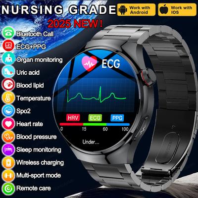 2025 Nuevo Reloj Inteligente Grado Enfermería Oxígeno en Sangre Lípido en Sangre Ácido Úrico ECG+PPG Temperatura Corporal Llamada Bluetooth Salud Smartwatch