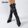 Fashion Fashion Metal Buckle Decor Long Boots for Women Solid Color Pointed Toe Autumn Knee High Boots Sexy Thin High Heel Party Shoes