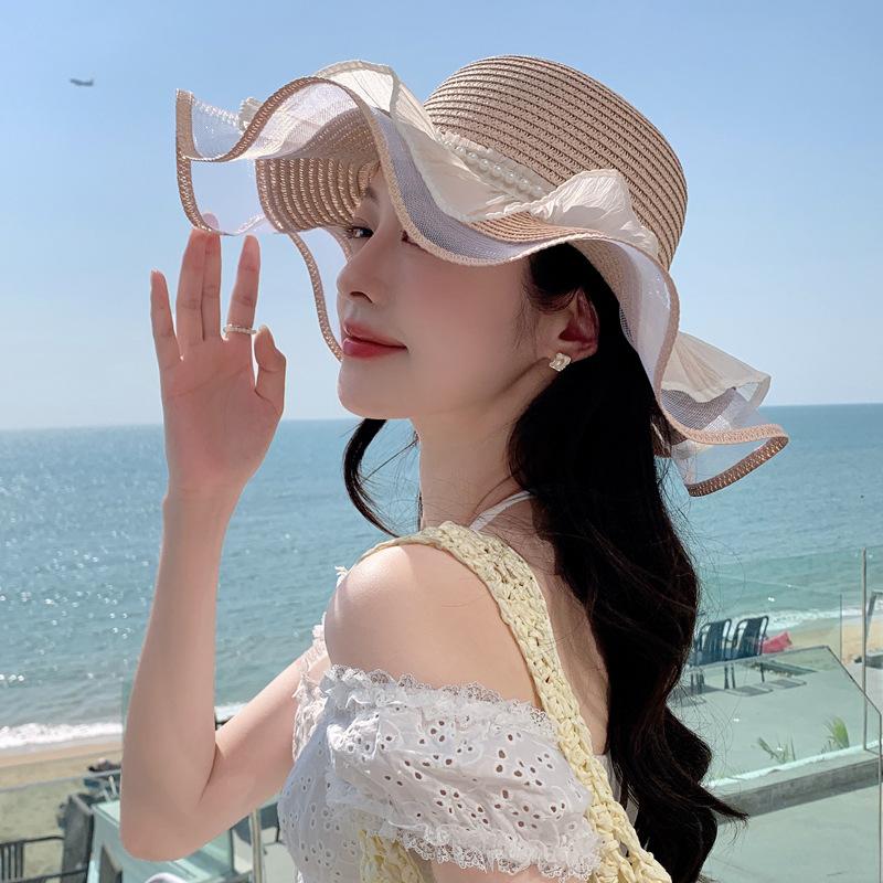 Summer new sunscreen visor hat women's fresh and sweet sun hat seaside vacation straw hat