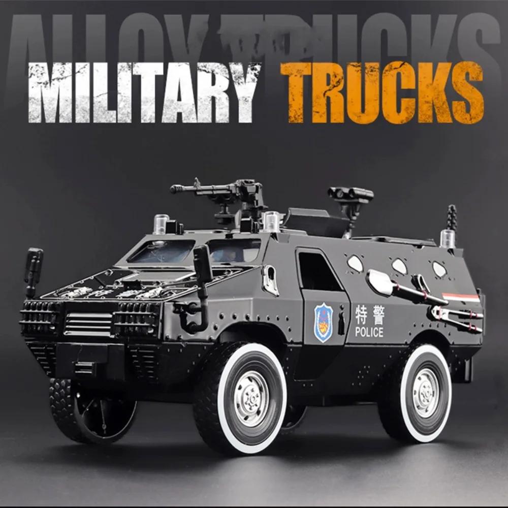 1:24-Zoll-Modell eines Riot-Panzerwagens aus Metalllegierung, Militärfahrzeug für Geländefahrten, 7 Türen zum Öffnen, Polizeiwagen-Modell mit Musik und Lichteffekten, Geschenkidee