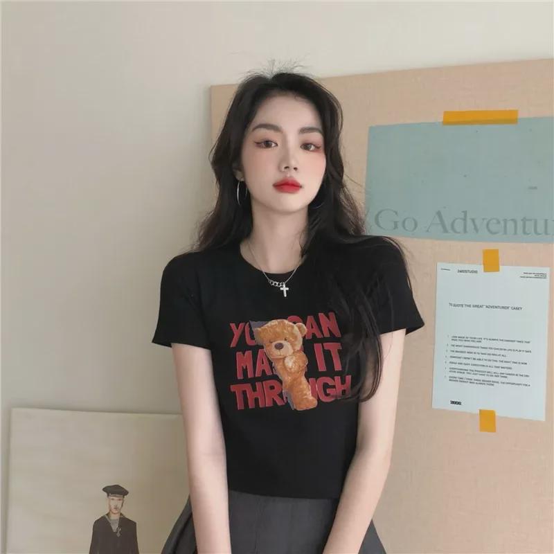 2022 Summer Women's Slim Fit Korean Bear Print Short Sleeve T-Shirt
