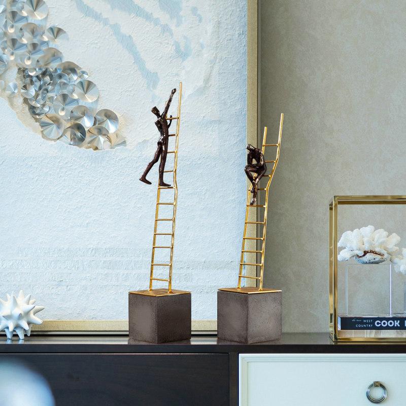 Europejska Metalowa Drabina Wspinaczkowa Drabina Figurka z Żywicy Ozdoby Wyposażenie Biura Kawiarni Rzemiosło Dom Salon Stół Rzeźba Dekor