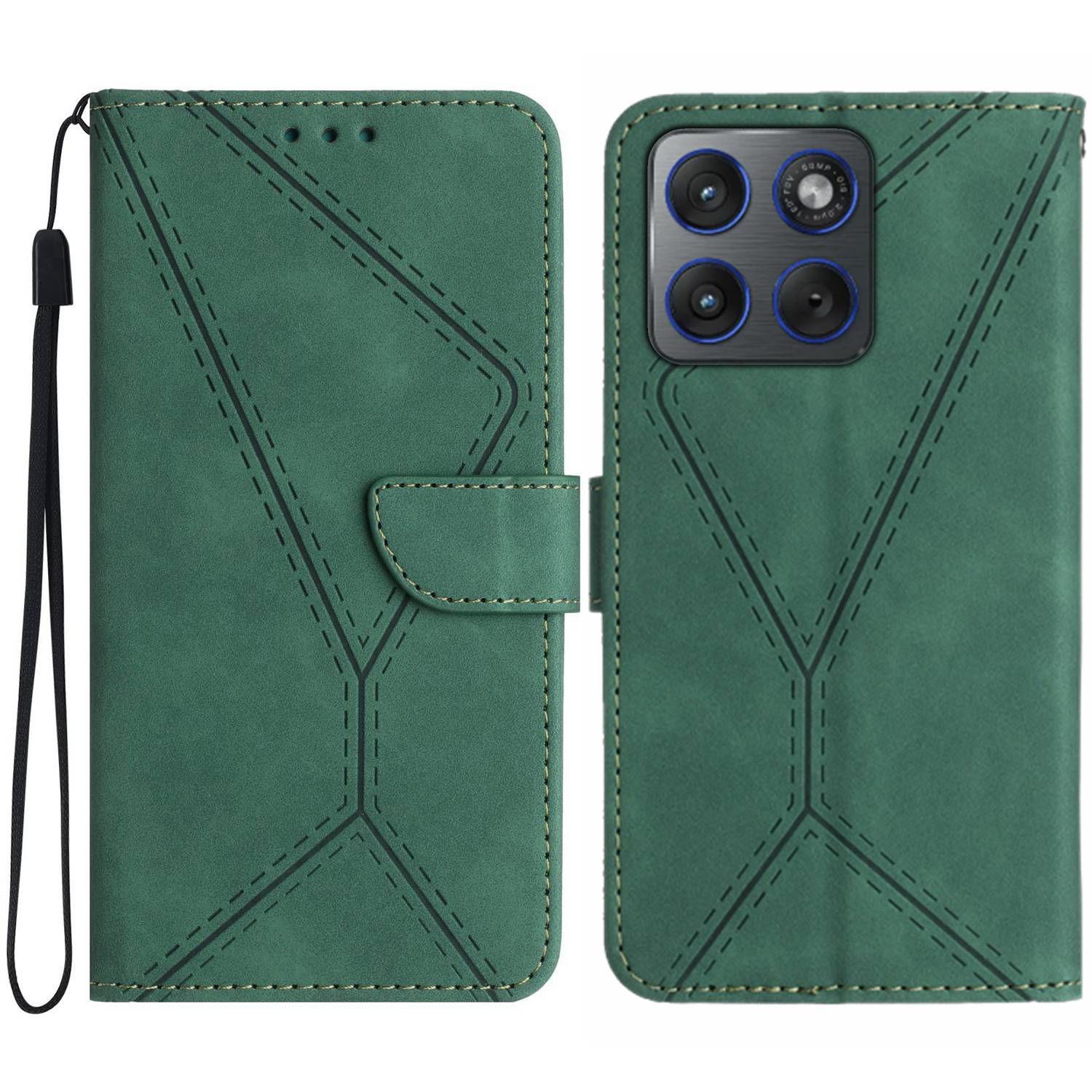 

For Motorola Edge 70 5G Case Skin Touch Lines Imprinted PU Leather Flip Phone Cover