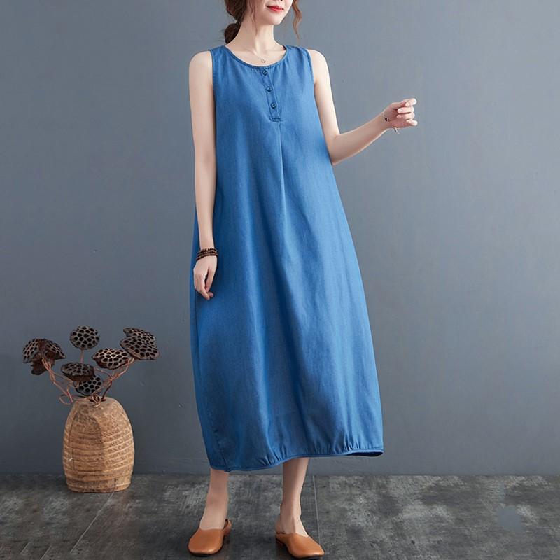 Sleeveless Plus Size Denim Vintage New In Dresses for Women Casual Loose Long Summer Dress